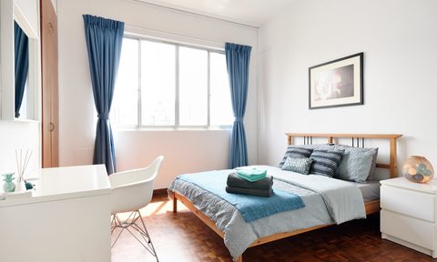 Bedroom in a clean modern apartment