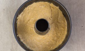 aop version 94 raw batter for pumpkin cake in the bundt pan before baking