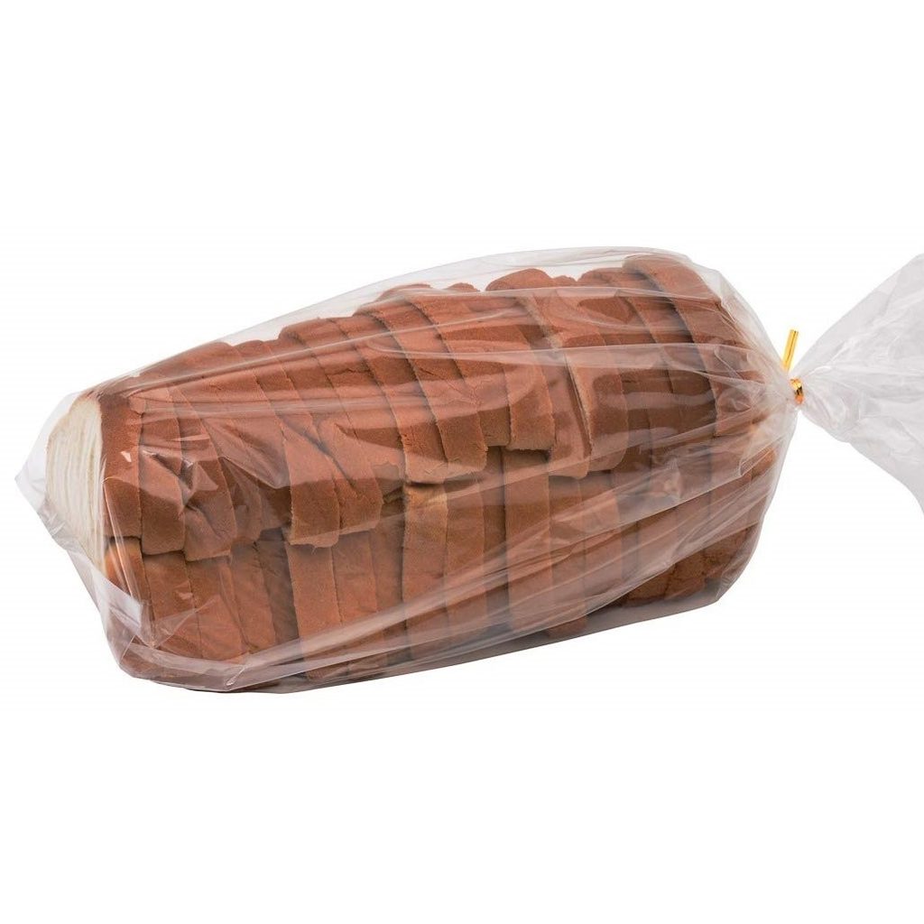 Loaf of bread in a Blue Donuts Bread Bag on white background