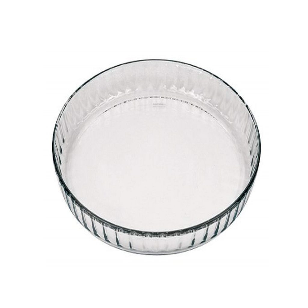 A Marinex Glass Fluted Flan Dish on white background.