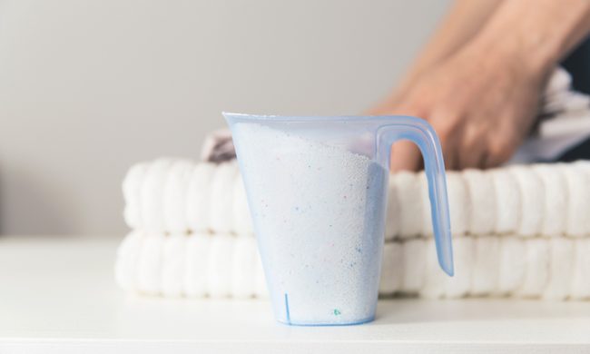 Natural laundry detergent cup and towels
