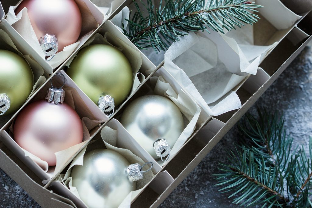 Ornament storage box with glass ornaments