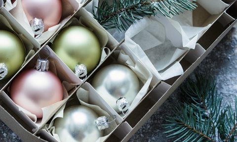 Ornament storage box with glass ornaments
