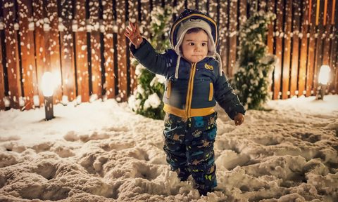 Path Lights Boy in the Snow