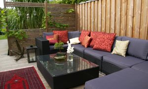 Corner bench seating on patio