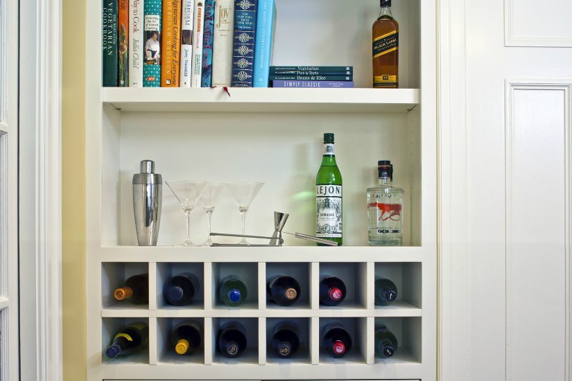 home bar built into a bookcase