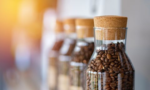 the best coffee canisters beans in glass bottle at cafe