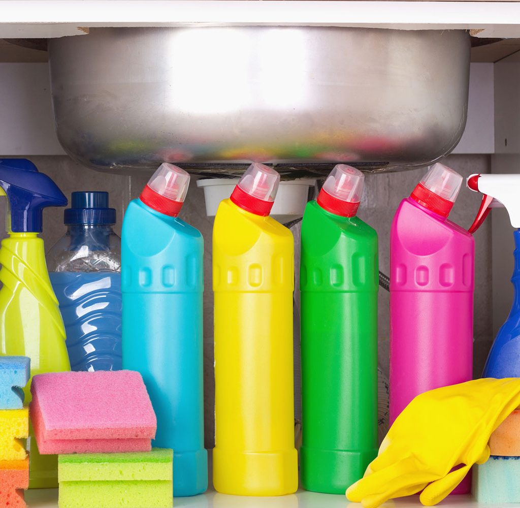 organized under sink cleaning products