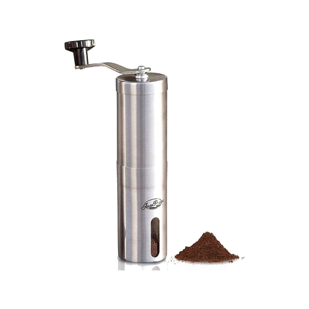 coffee grinder with grounds next to it