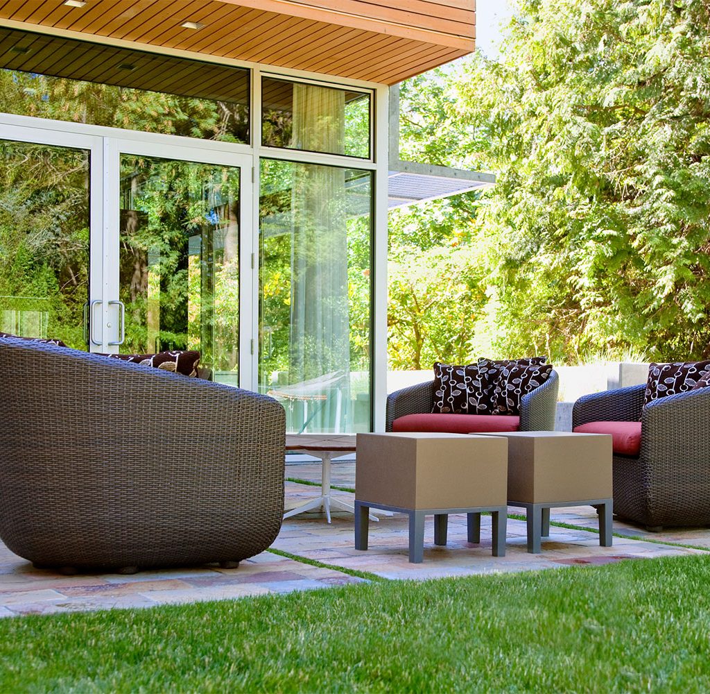 modern outdoor furniture in a garden