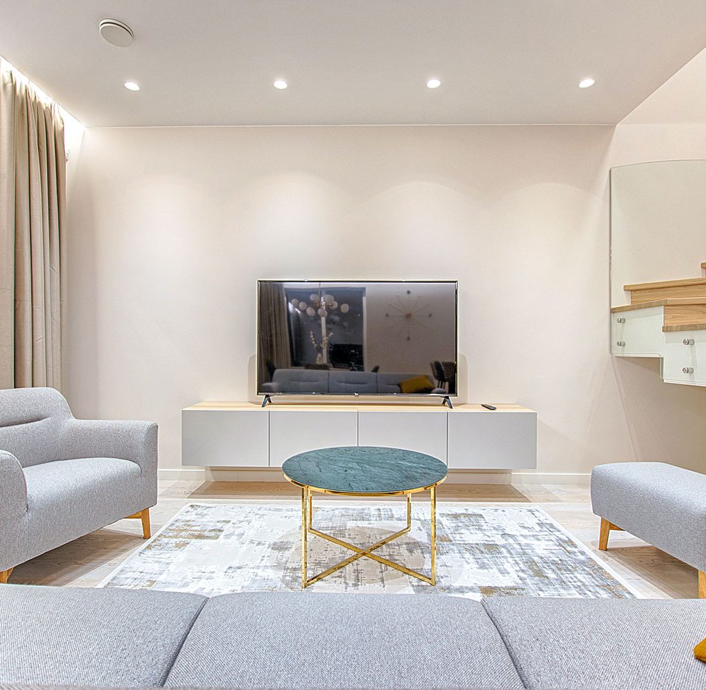 clean and minimal open space living room layout