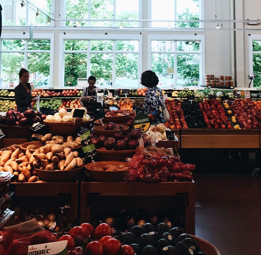 bulk produce in organic grocery store