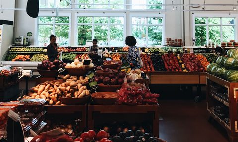 bulk produce in organic grocery store