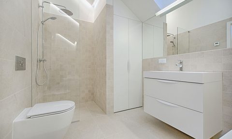 Shower with a glass door