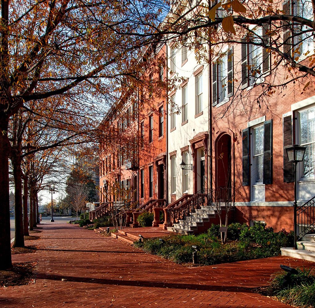 row of houses in fall