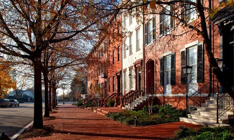row of houses in fall