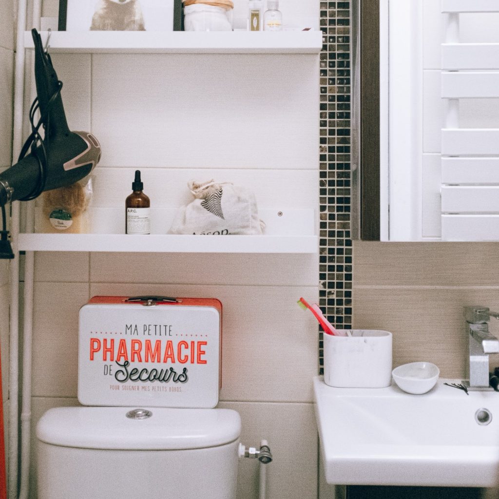 Bathroom with shelves and sink