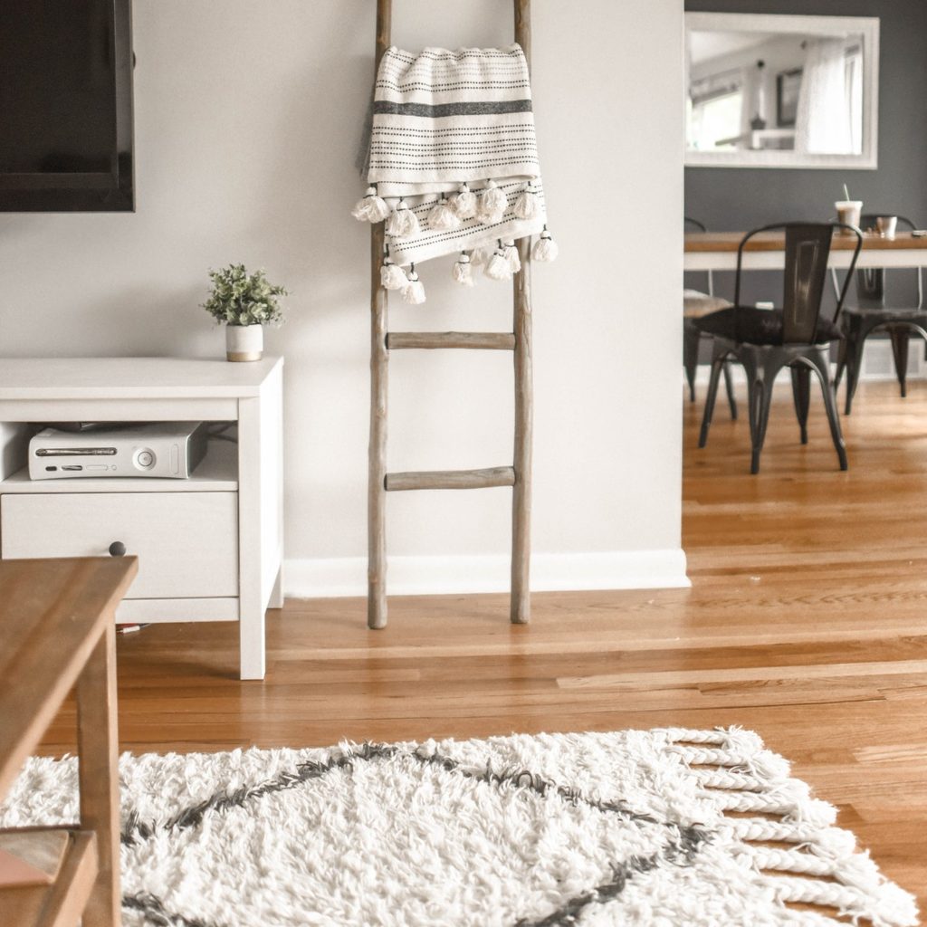 Wool rug in home near desks