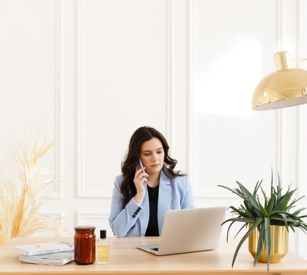 Woman at desk working from home