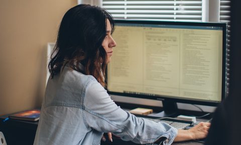Woman working from home at desk