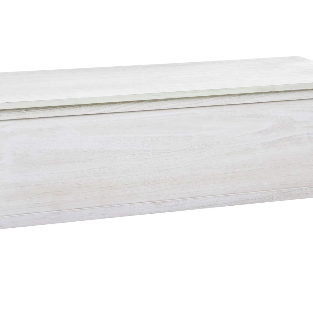 White wooden storage bench