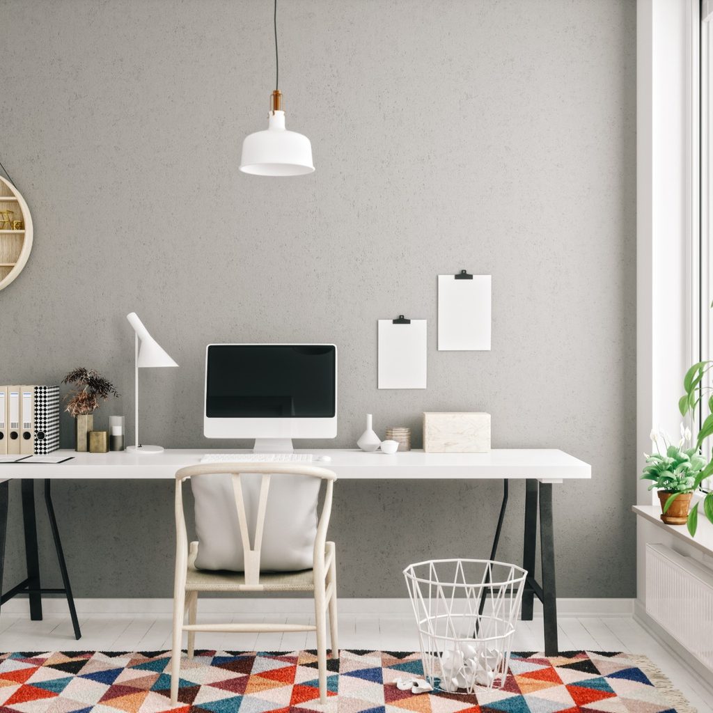 Home office with gray wall
