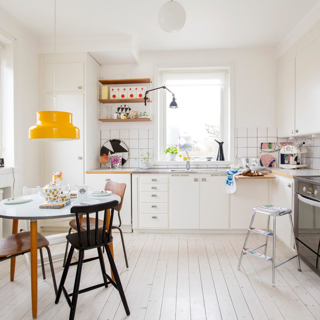 Kitchen with white floor