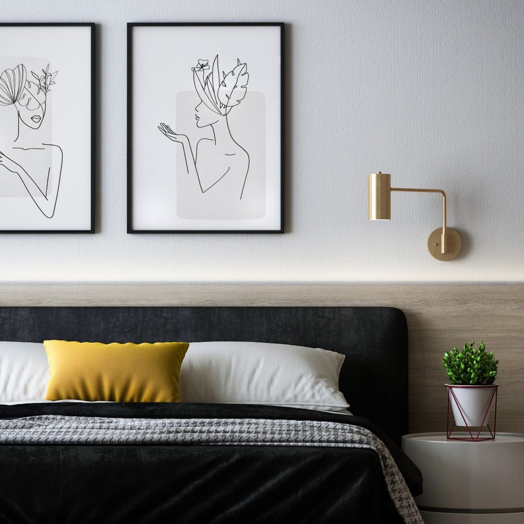 Artwork hanging in bedroom