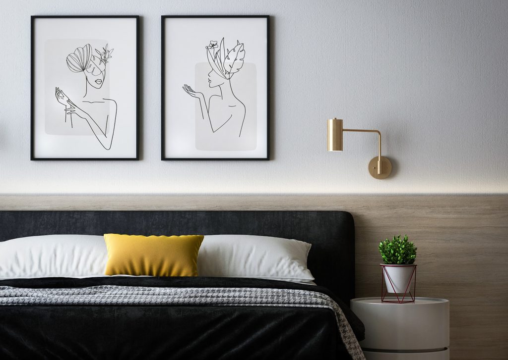 Artwork hanging in bedroom