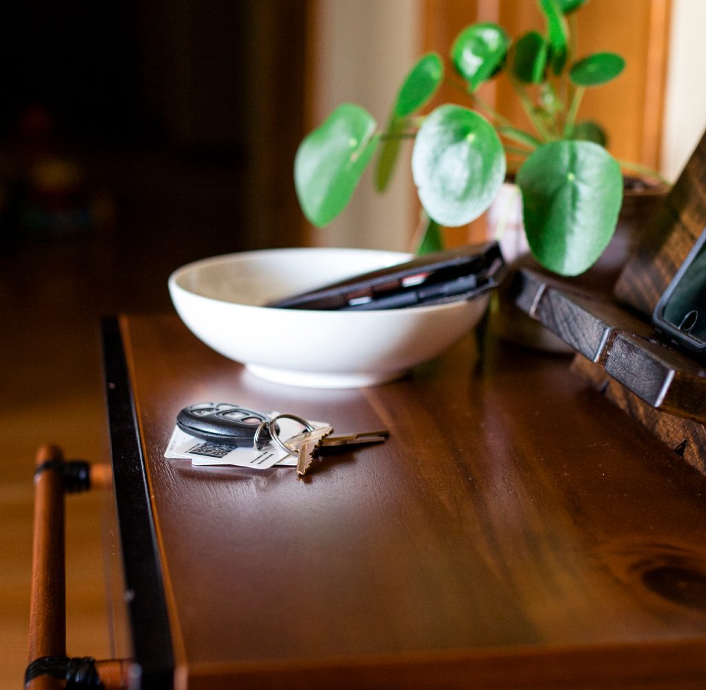 keys in a bowl on an table