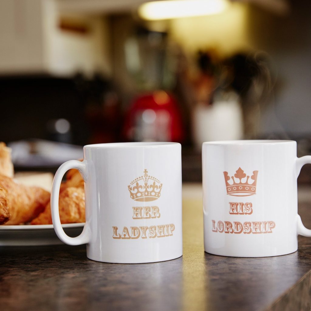 Two coffee mugs on a table