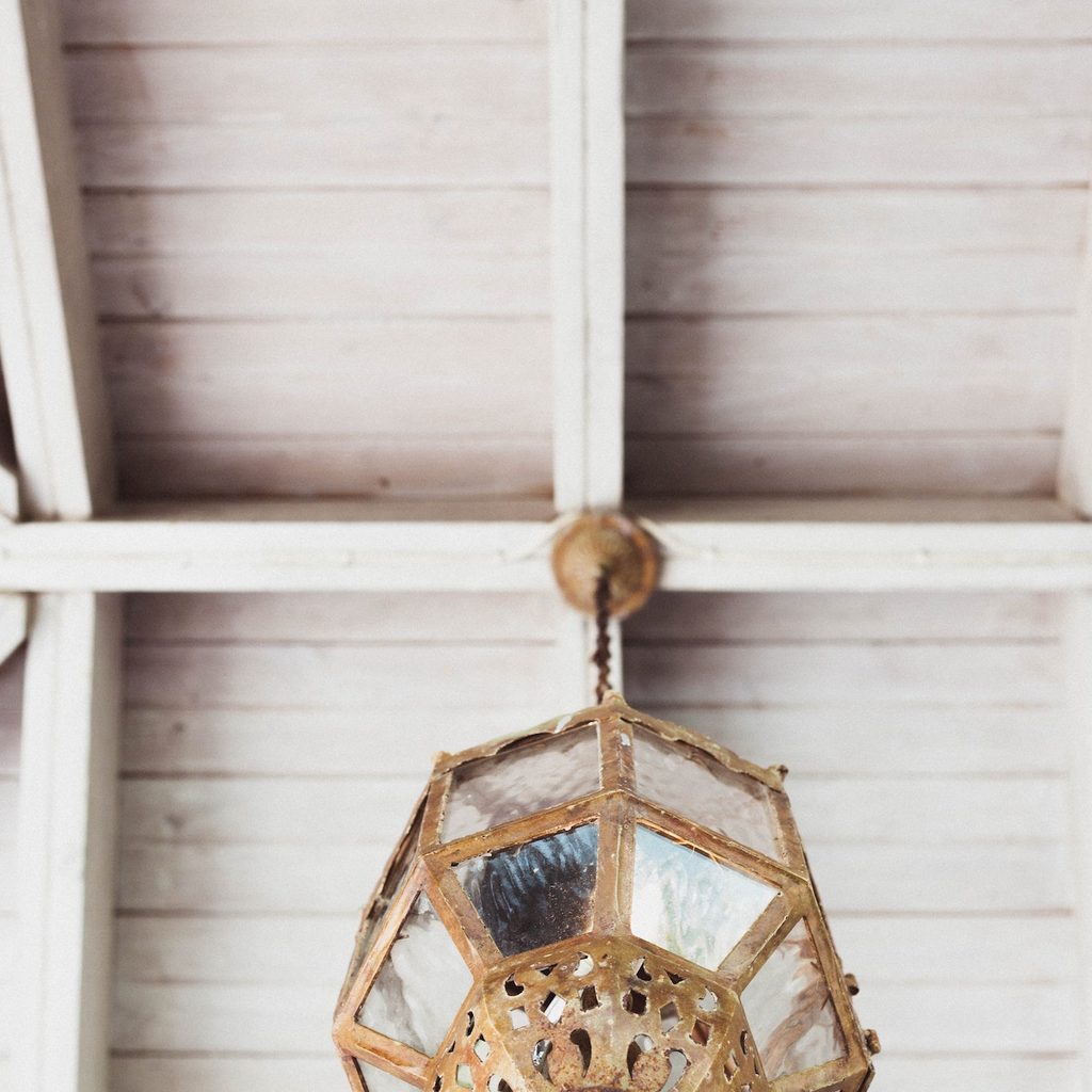 wood ceiling with light fixture