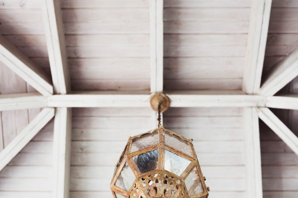 Wood ceiling with light fixture