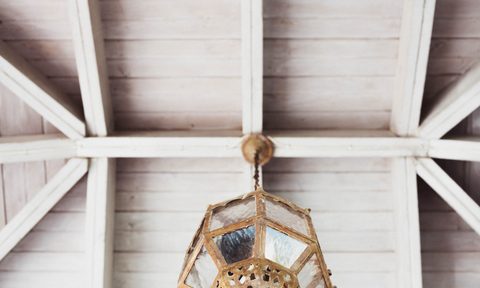 Wood ceiling with light fixture