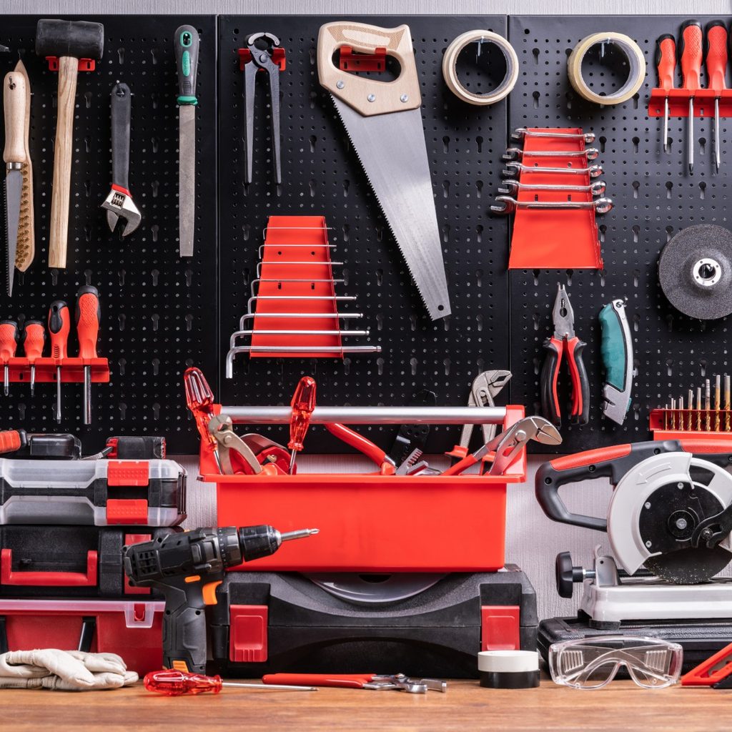 Tools hung on wall in garage