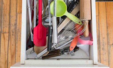 Cluttered kitchen drawer