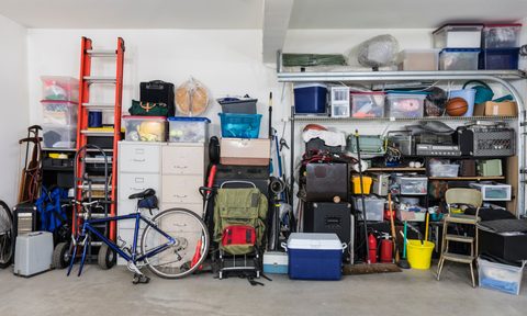 Organized garage with bins