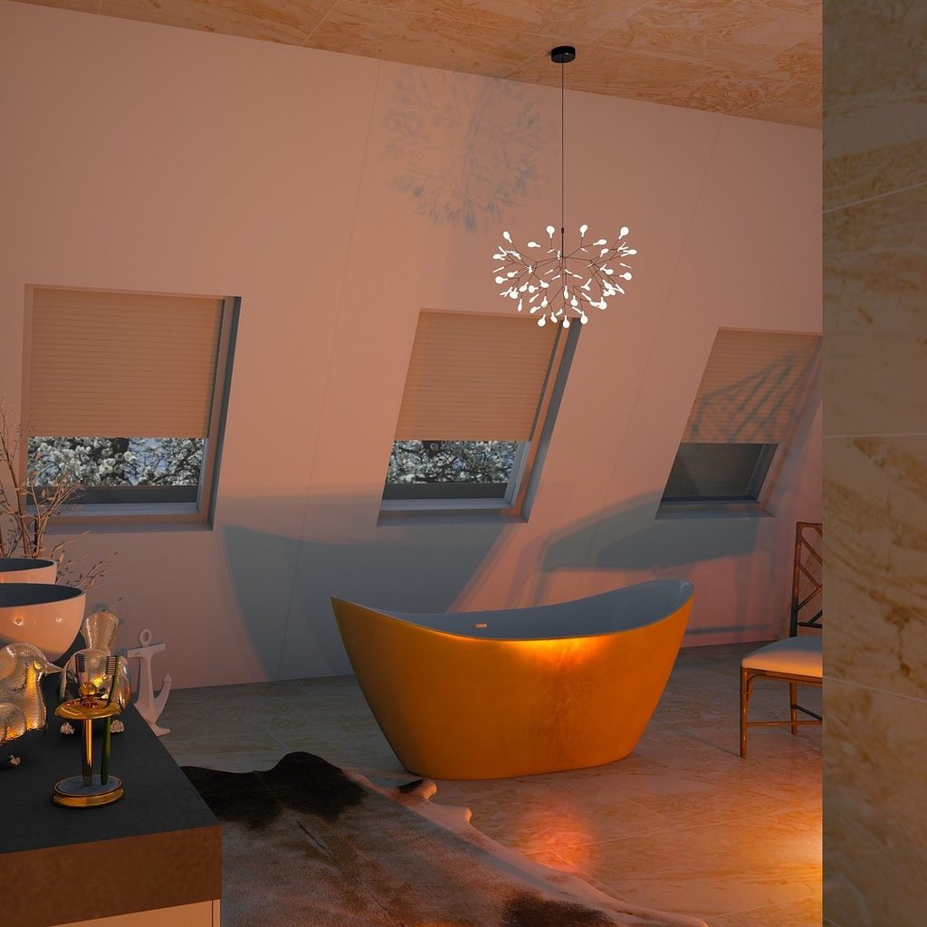 Luxurious bathroom with chandelier