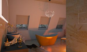 Luxurious bathroom with chandelier