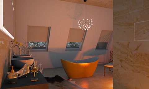 Luxurious bathroom with chandelier