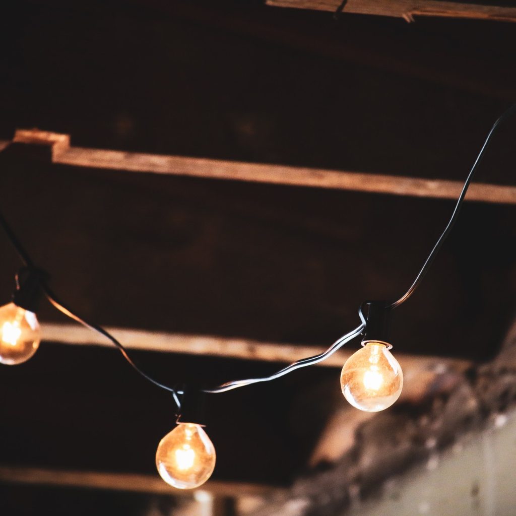 String lights hung up on wall