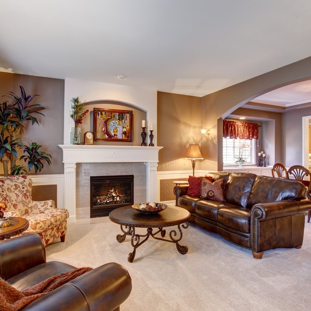 Living room with leather furniture