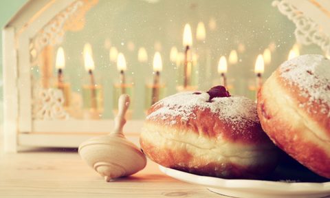 pastries and dreidel for hanukah