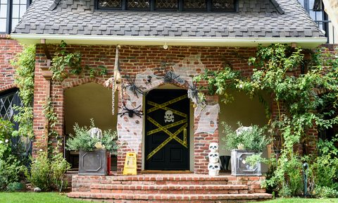 Halloween front door and porch display