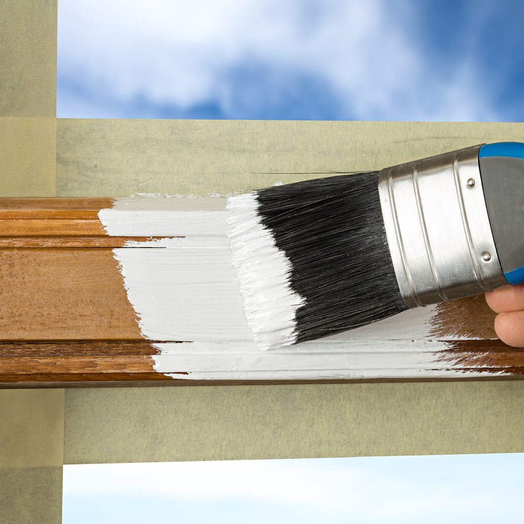 A window frame being primed