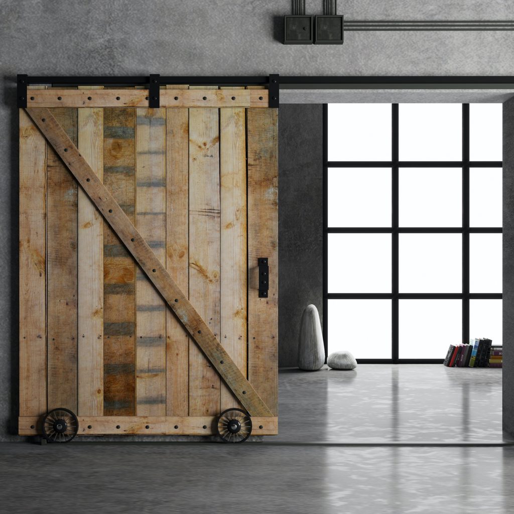Sliding barn doors in a modern home