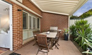 Brick patio with table