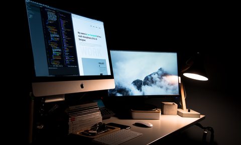 desk with two monitors