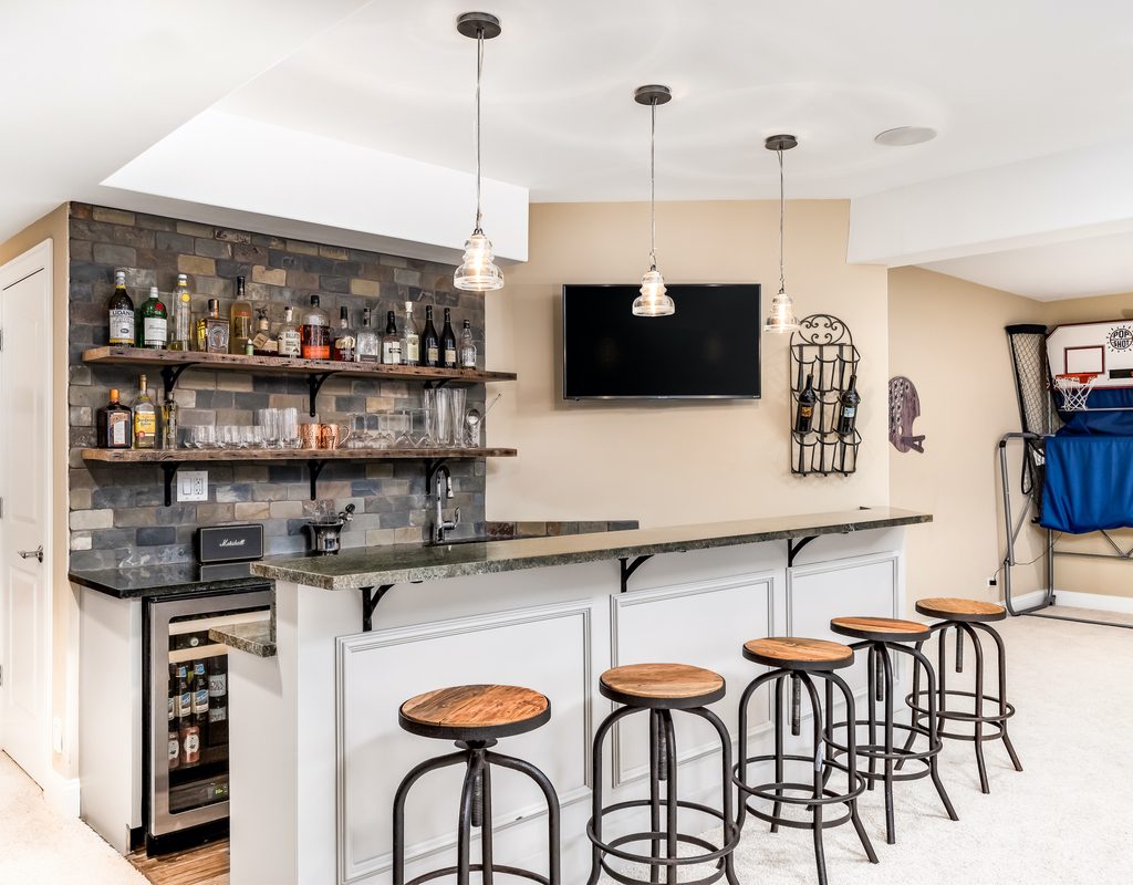 at home bar in basement