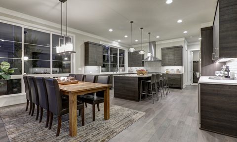 All gray open concept floor plan with dining room set